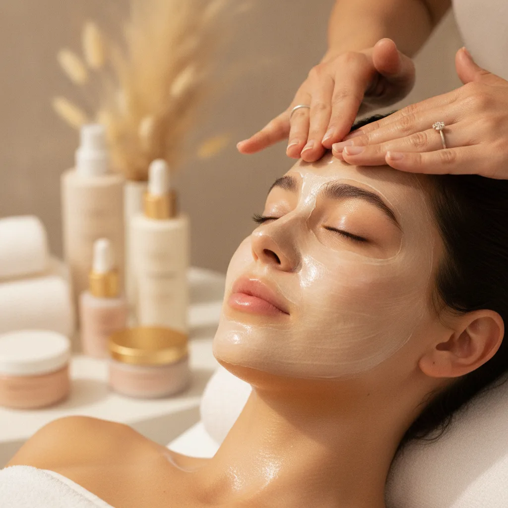 Woman receiving a luminous facial treatment
